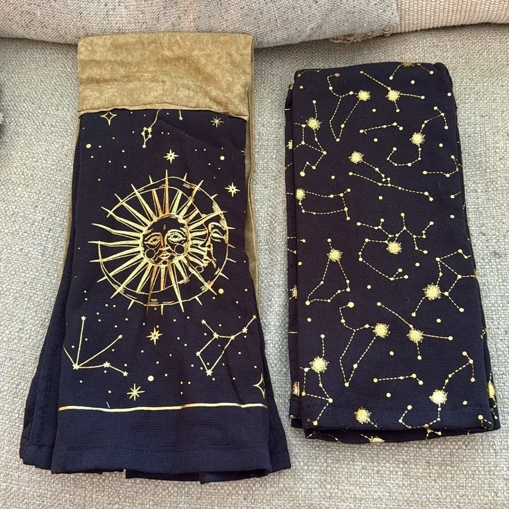 Isaac Mizrahi Celestial Gothic Kitchen Scarf Towel Set 2pc NWOT